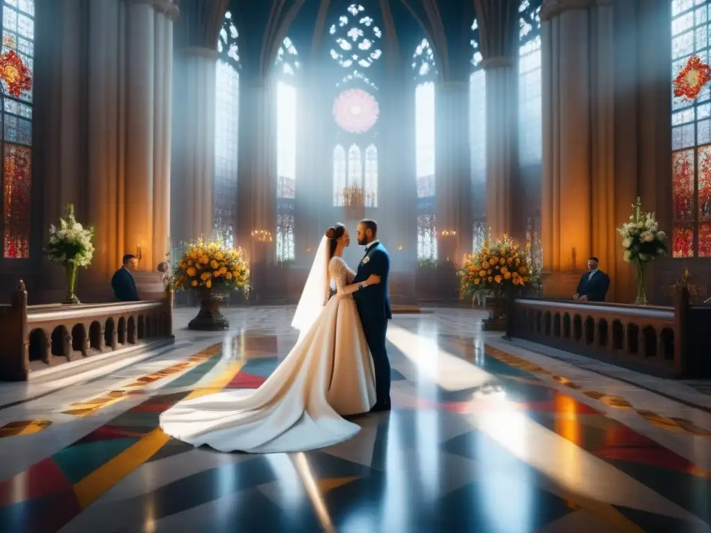 Alianzas matrimoniales en el Renacimiento: Una boda noble en una catedral con detalles exquisitos y opulencia histórica