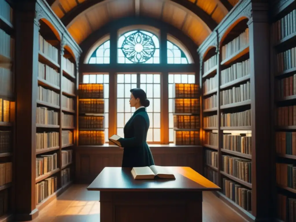 Antigua biblioteca genealógica con libros de linajes en X Antigua biblioteca llena de libros genealógicos, con apellidos que comienzan con 'X'