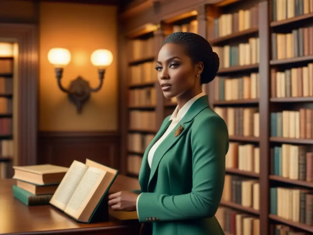 Antigua biblioteca llena de libros de apellidos afroamericanos en la literatura