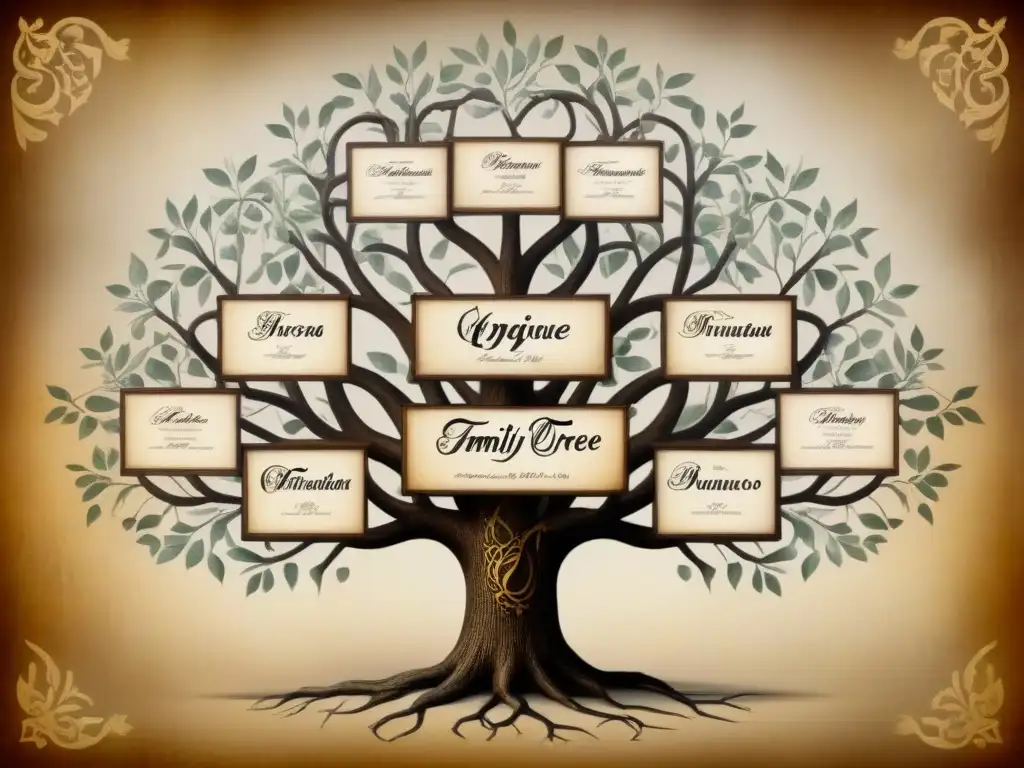 Árbol genealógico antiguo: Vargas, Vera, Vivanco Antiguo árbol genealógico detallado en pergamino con conexión genealógica apellidos Vargas Vera