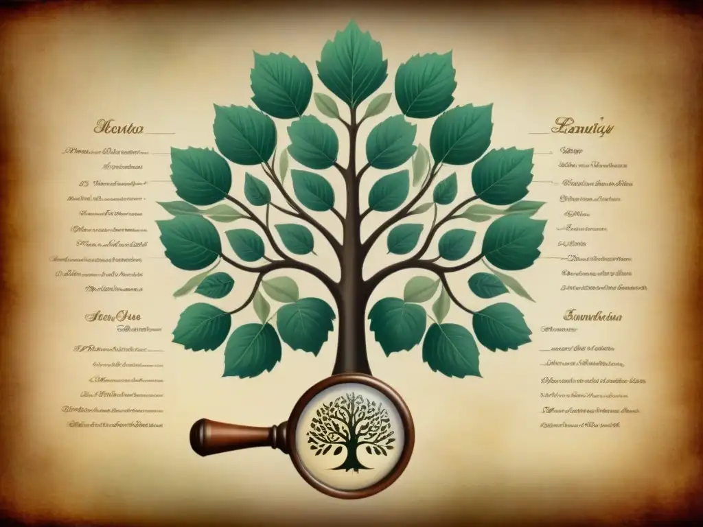 Un antiguo árbol genealógico con escudos heráldicos detallados y un kit ADN genealogía apellidos escudos