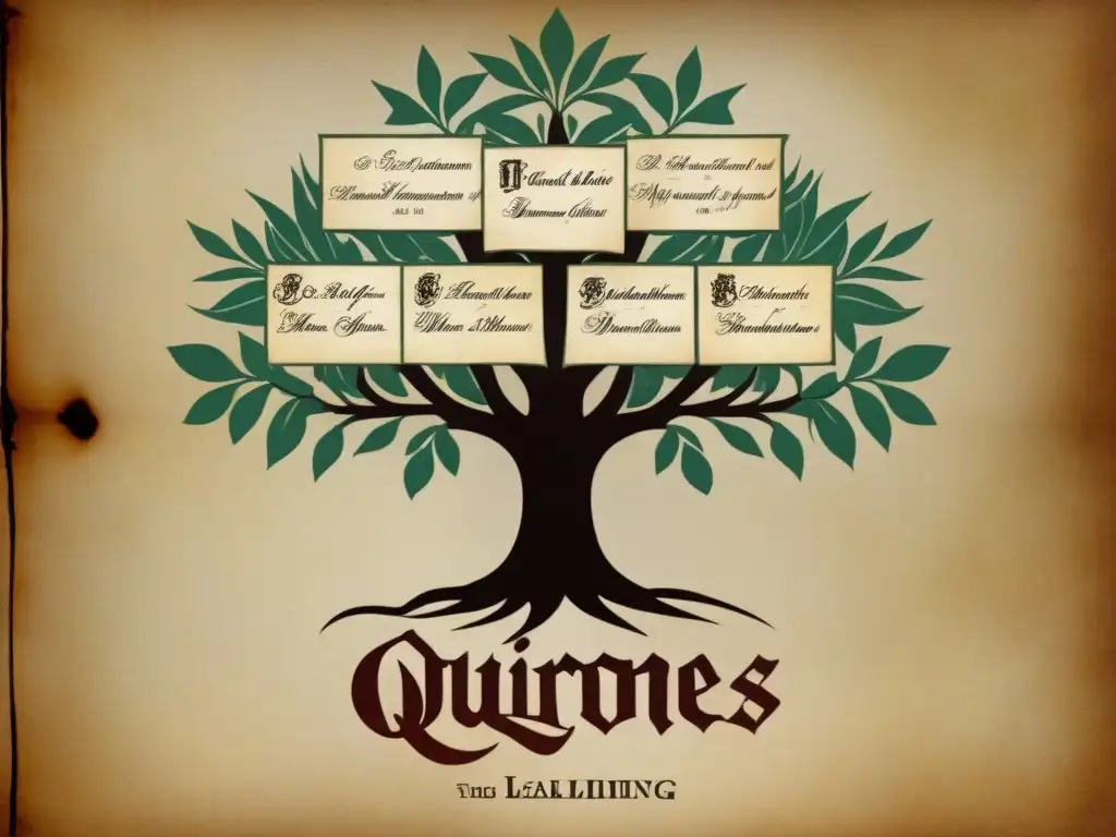 Antiguo árbol genealógico de la familia Quiñones con detalles de linaje y significado histórico