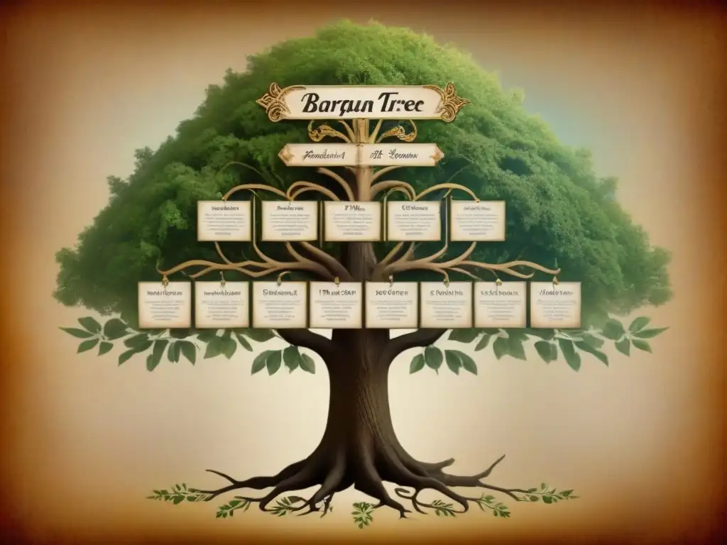 Un antiguo árbol genealógico familiar del apellido Ibargüen con detallada caligrafía y toques botánicos, evocando la historia del apellido Ibargüen