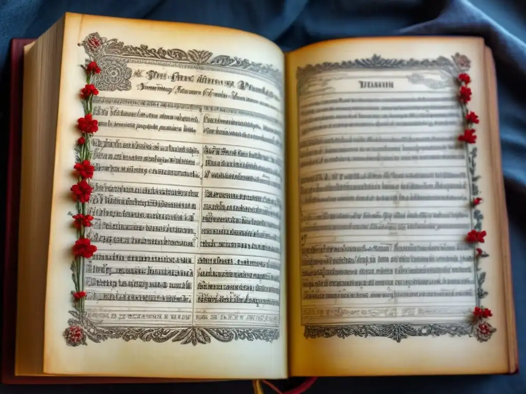 Un antiguo libro de ledger con certificados de nacimiento y muerte escritos a mano en caligrafía elegante, rodeado de motivos florales desgastados