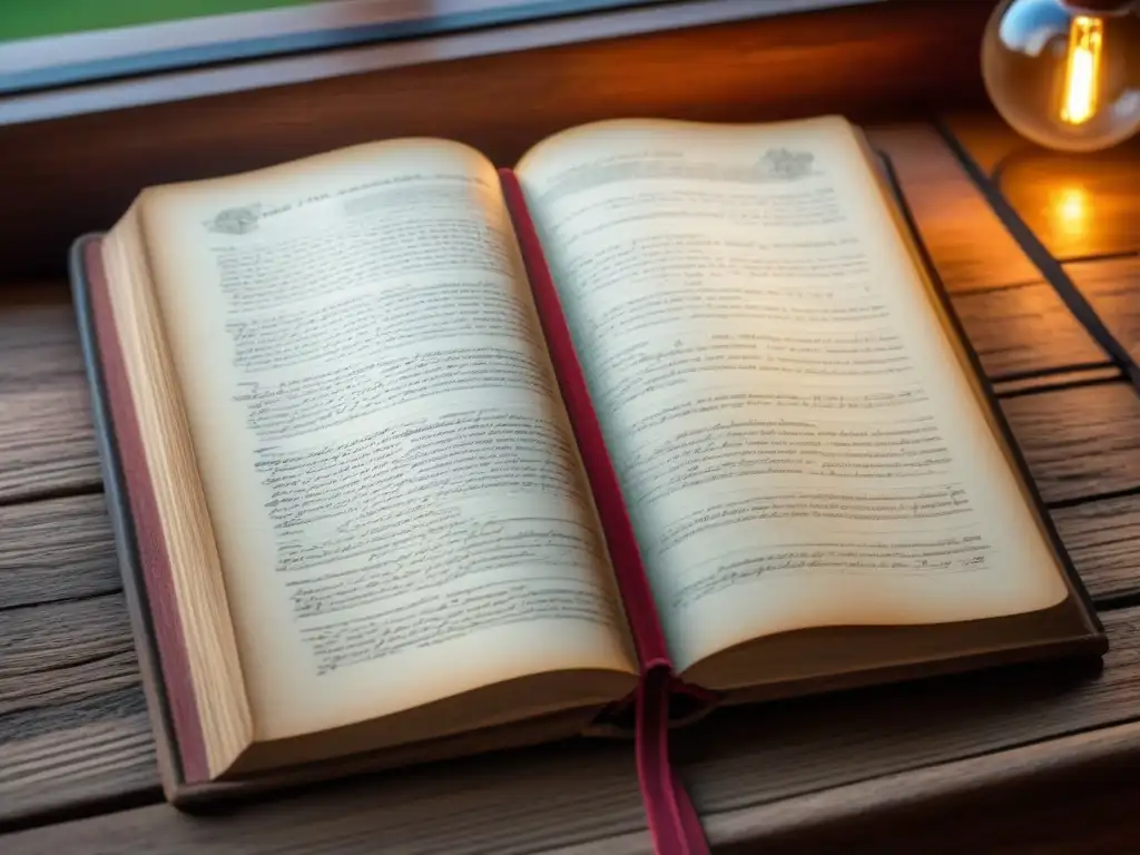 Un antiguo libro de registros abierto en una mesa de madera, con escritura a mano y detalles desgastados