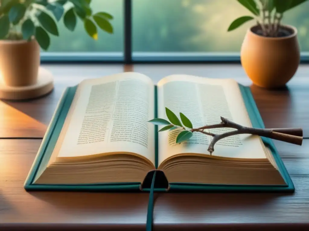 Un antiguo libro de registros genealógicos en una mesa de madera, iluminado por luz cálida