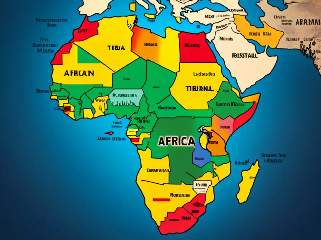 Un antiguo mapa detallado de África con apellidos africanos, resaltando la rica historia de los ancestros