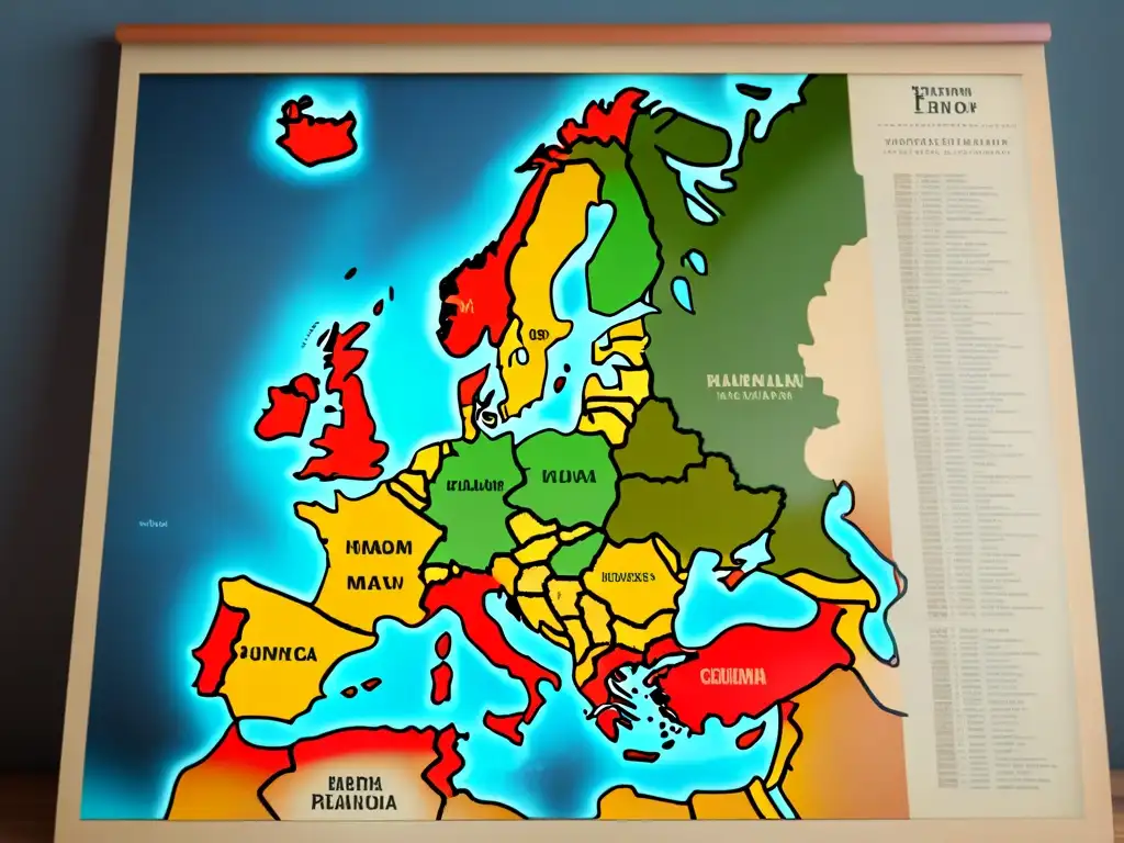 Un antiguo mapa detallado de Europa con caligrafía que muestra la migración de apellidos alemanes