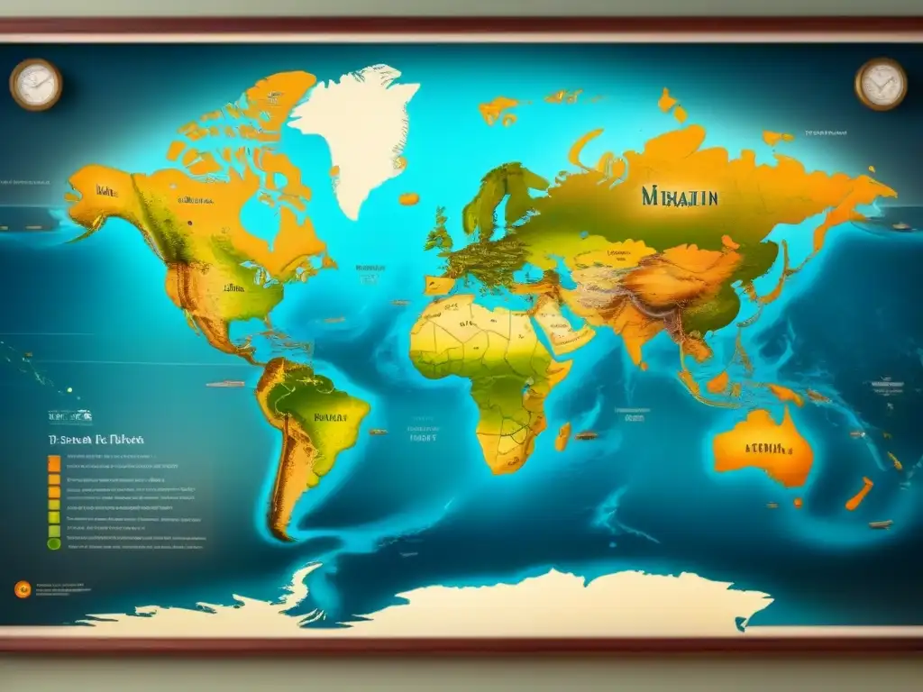 Un antiguo mapa detallado con caligrafía muestra rutas migratorias de apellidos, ilustraciones de profesiones y paisajes