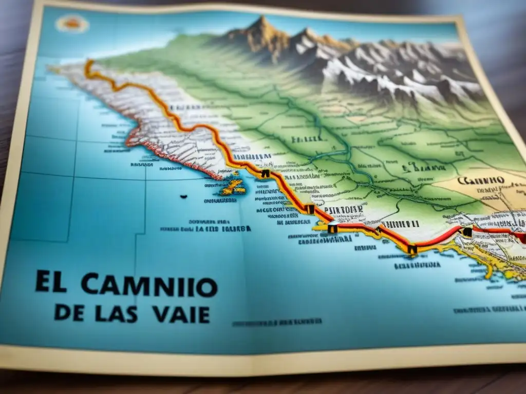 Un antiguo mapa detallado con caminos serpenteantes y destinos misteriosos, titulado 'El Camino de los Strada: Un Viaje Genealógico'