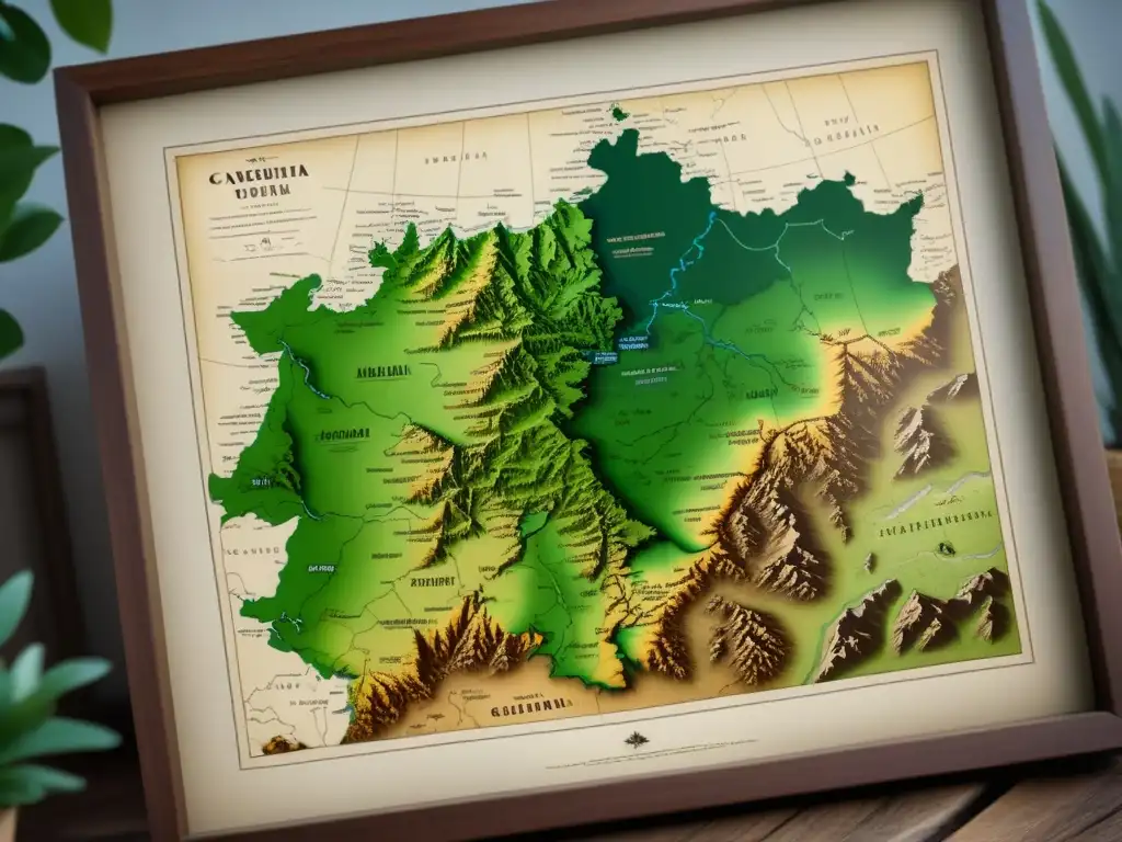 Un antiguo mapa detallado del Cáucaso, con pueblos, bosques y montañas, resaltando la historia y riqueza cultural de la región