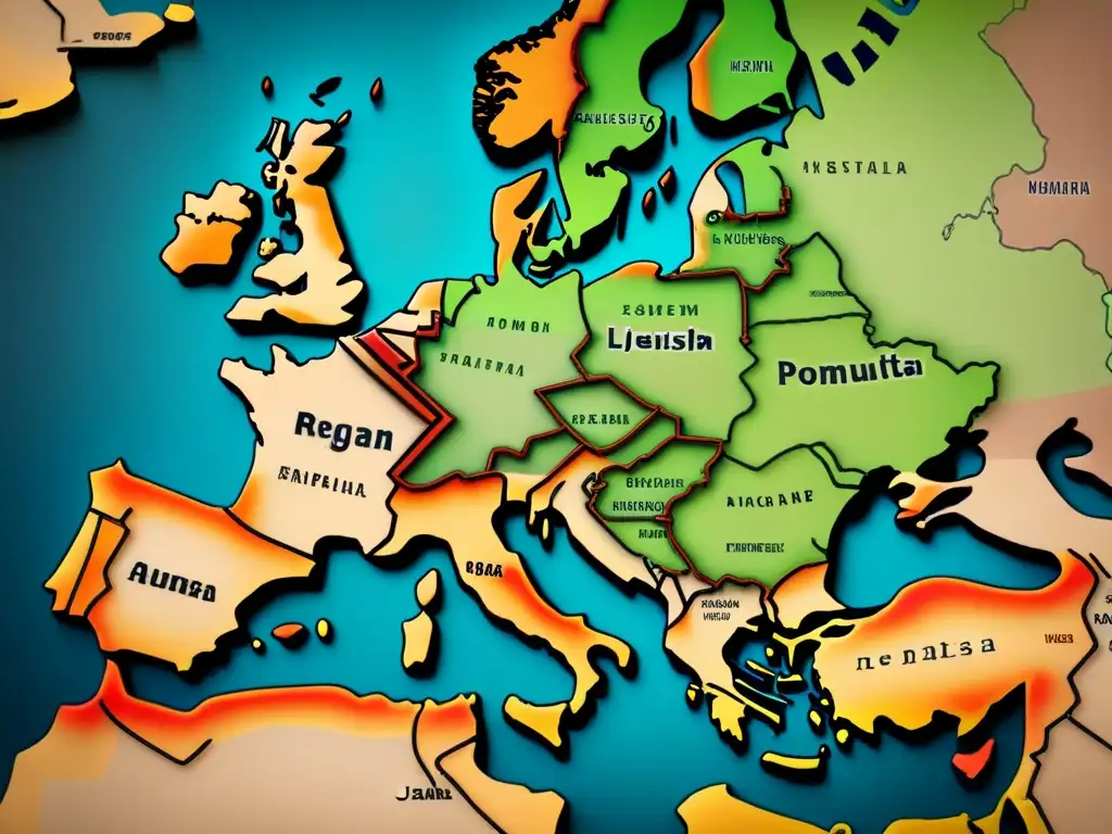 Un antiguo mapa detallado de Europa del Este, resaltando comunidades judías