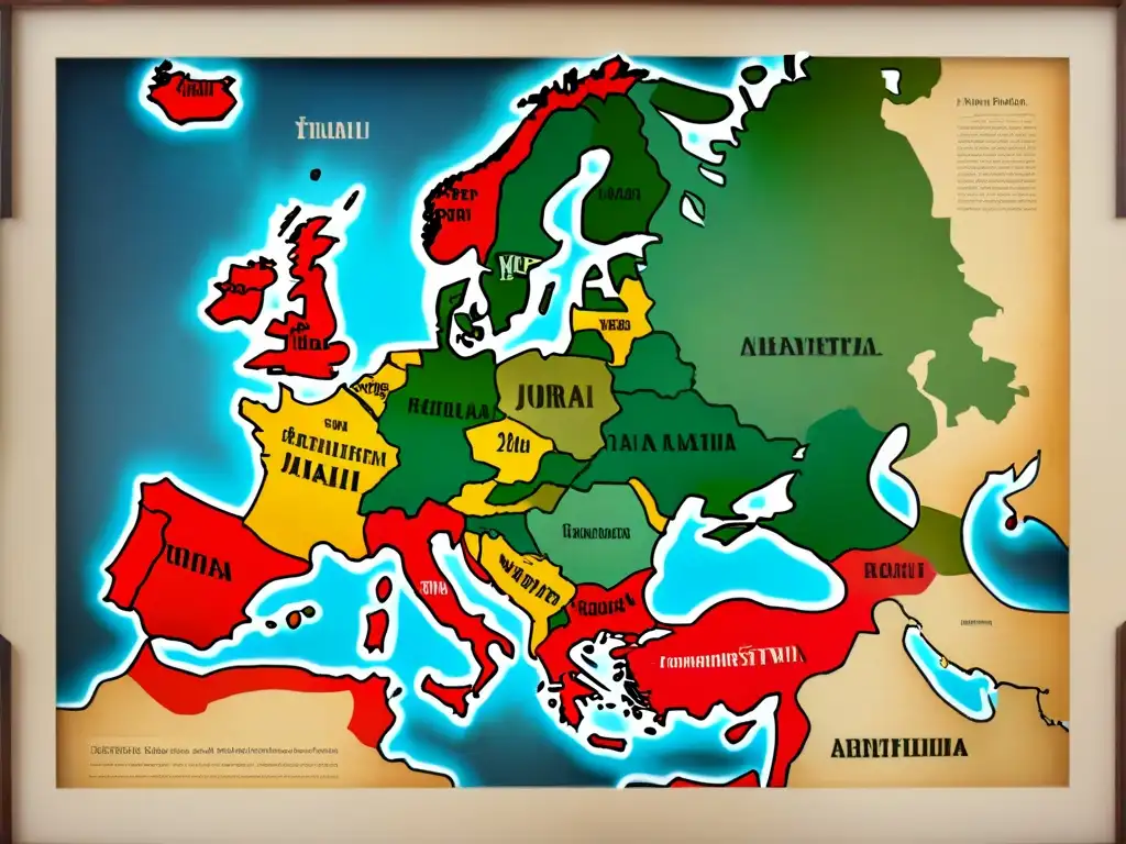 Un antiguo mapa detallado de Europa del Este muestra comunidades judías históricas con caligrafía detallada