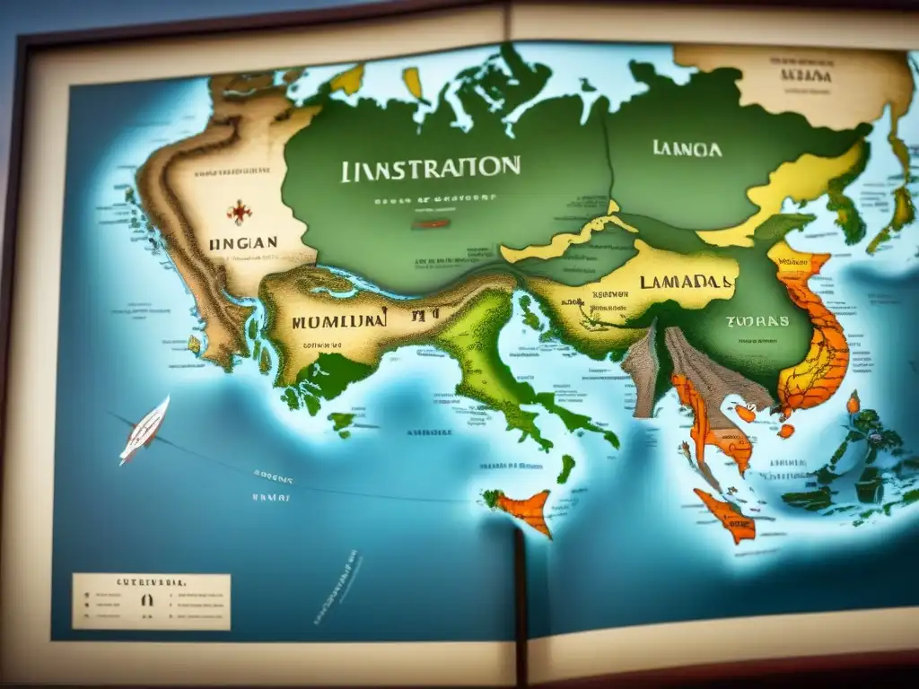 Un antiguo mapa detallado muestra la distribución de apellidos con la letra 'T' y sus escudos familiares en territorios diversos