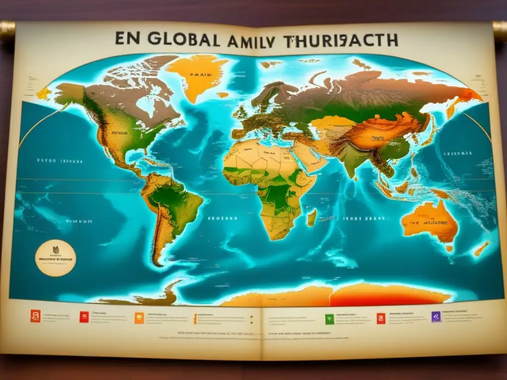 Un antiguo mapa detallado que muestra la historia del apellido Enríquez en tonos sepia