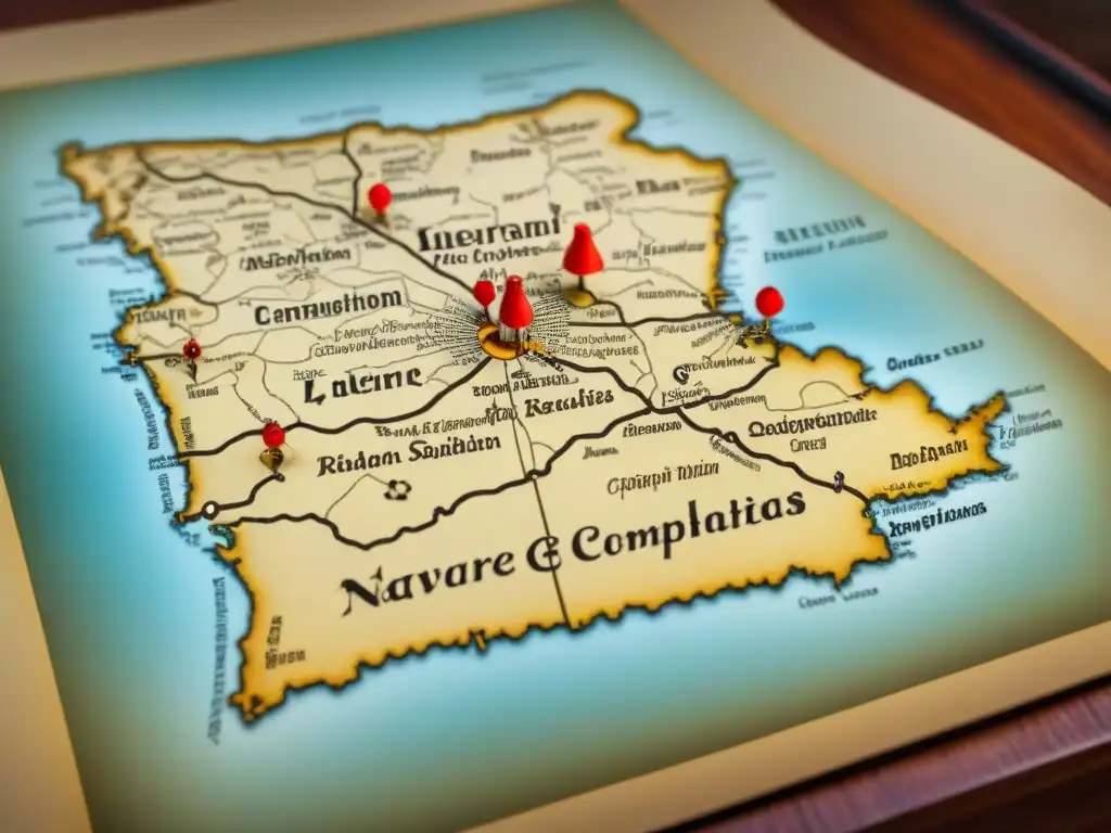 Un antiguo mapa detallado de Navarra con la historia del apellido Navarrete, en tonos sepia y pergamino envejecido