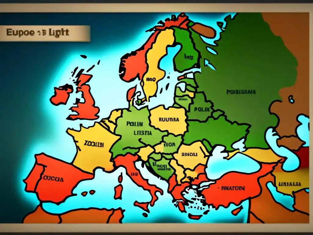 Un antiguo mapa detallado de Europa muestra la historia de apellidos polacos, en tonos sepia con caligrafía delicada