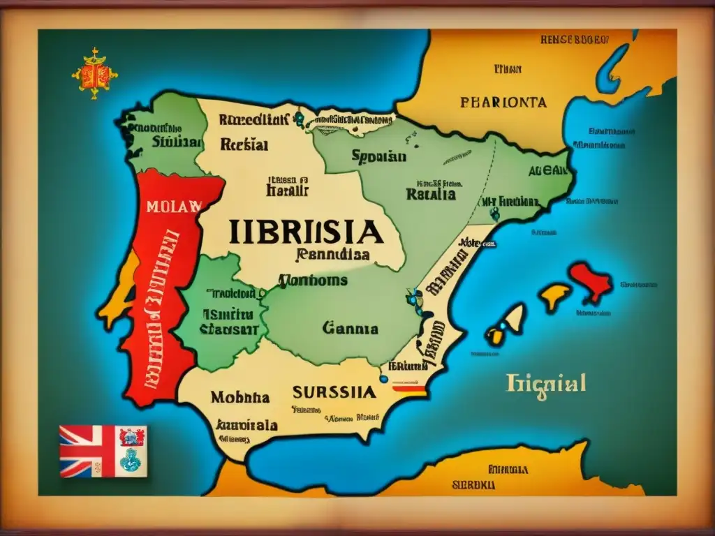 Un antiguo mapa detallado de la Península Ibérica con una rica historia de apellidos en España