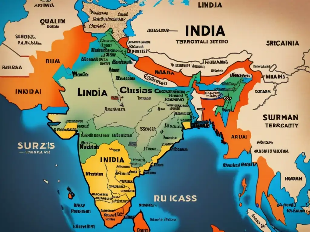 Un antiguo mapa detallado de la India muestra la evolución de los apellidos en cada región