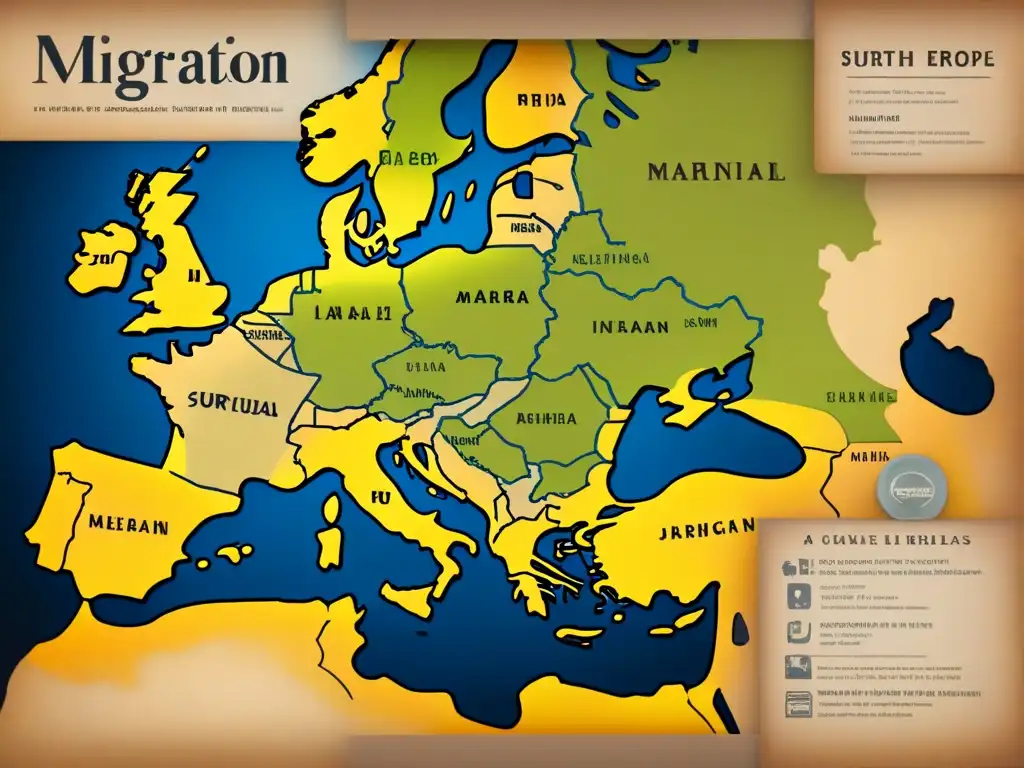 Antiguo mapa detallado de migración de apellidos árabes en Europa sur, resaltando influencias culturales