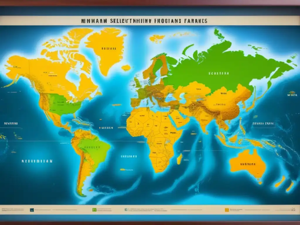 Un antiguo mapa detallado muestra la migración de apellidos a lo largo del tiempo en diversos colores