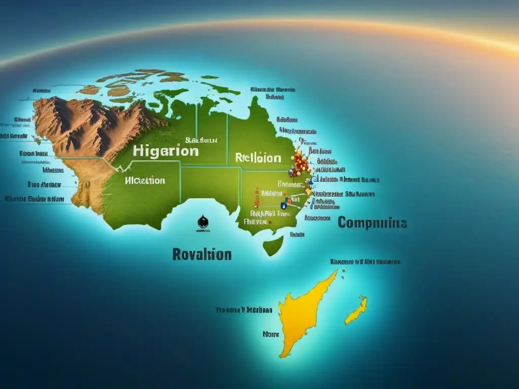 Un antiguo mapa detallado muestra la migración de grupos religiosos y la evolución de apellidos