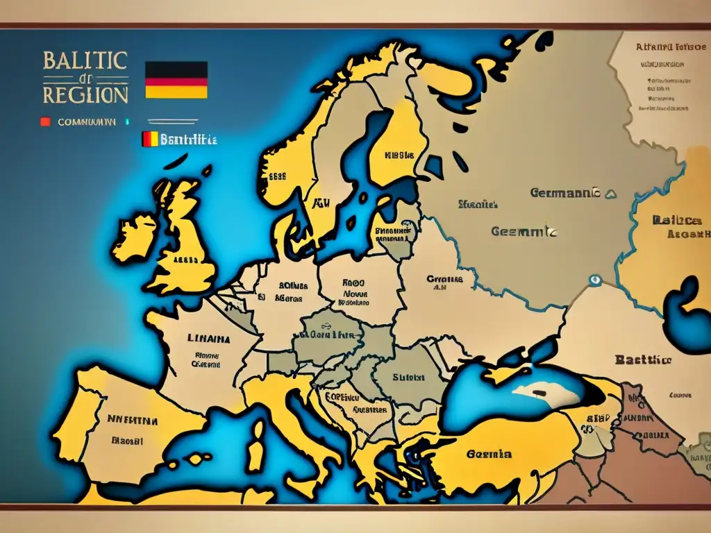 Antiguo mapa detallado mostrando la región báltica y la migración de tribus germánicas