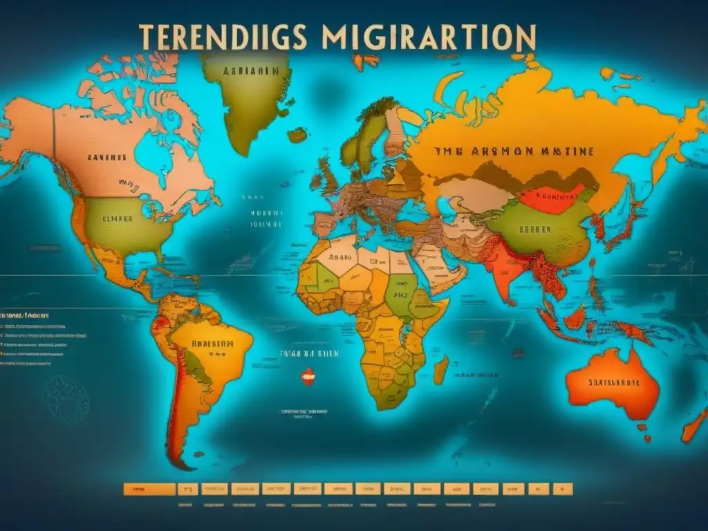 Un antiguo mapa detallado de migración de apellidos que comienzan con la letra 'M'