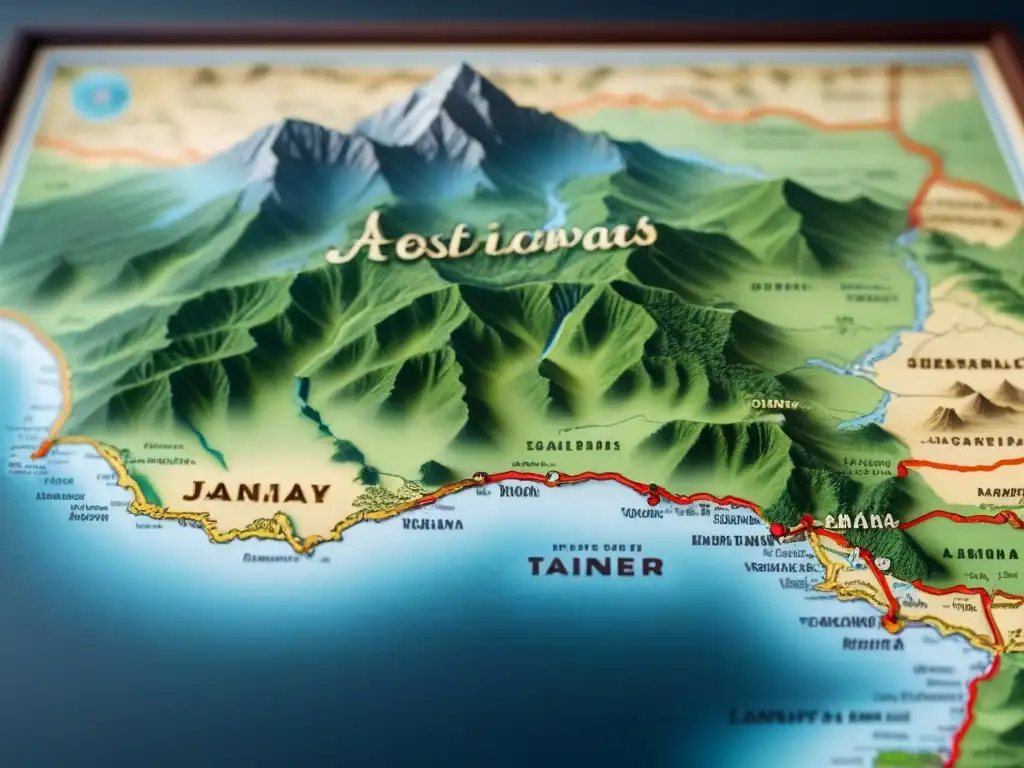 Un antiguo mapa detallado con nombres de familia entrelazados, mostrando la historia de apellidos geográficos ocultos