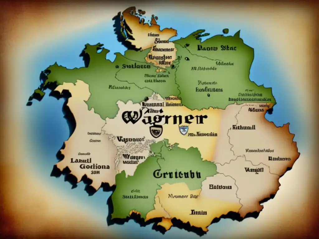 Un antiguo mapa detallado de Alemania, destacando la región de origen del apellido Wagner