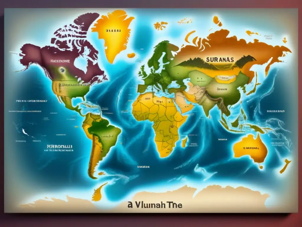 Un antiguo mapa detallado muestra los orígenes geográficos de apellidos con elegante caligrafía