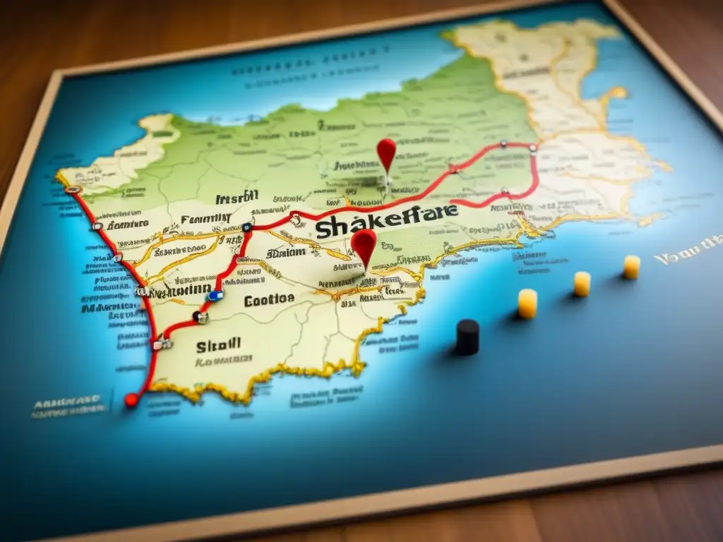 Mapa histórico de apellidos y Shakespeare: conexiones familiares detalladas Un antiguo mapa detallado que muestra los orígenes históricos de los apellidos, conectados con influencias shakespeareanas