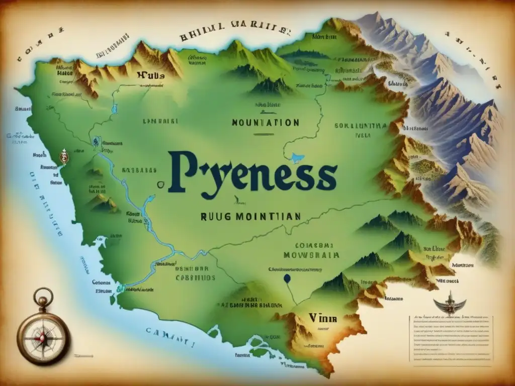 Un antiguo mapa detallado de los Pirineos, revelando la historia del origen del apellido Puig