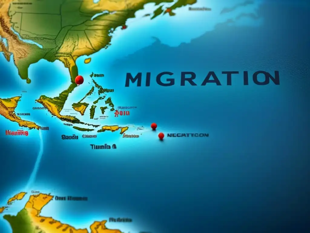 Un antiguo mapa detallado de rutas de migración que muestra la evolución de apellidos en diferentes regiones