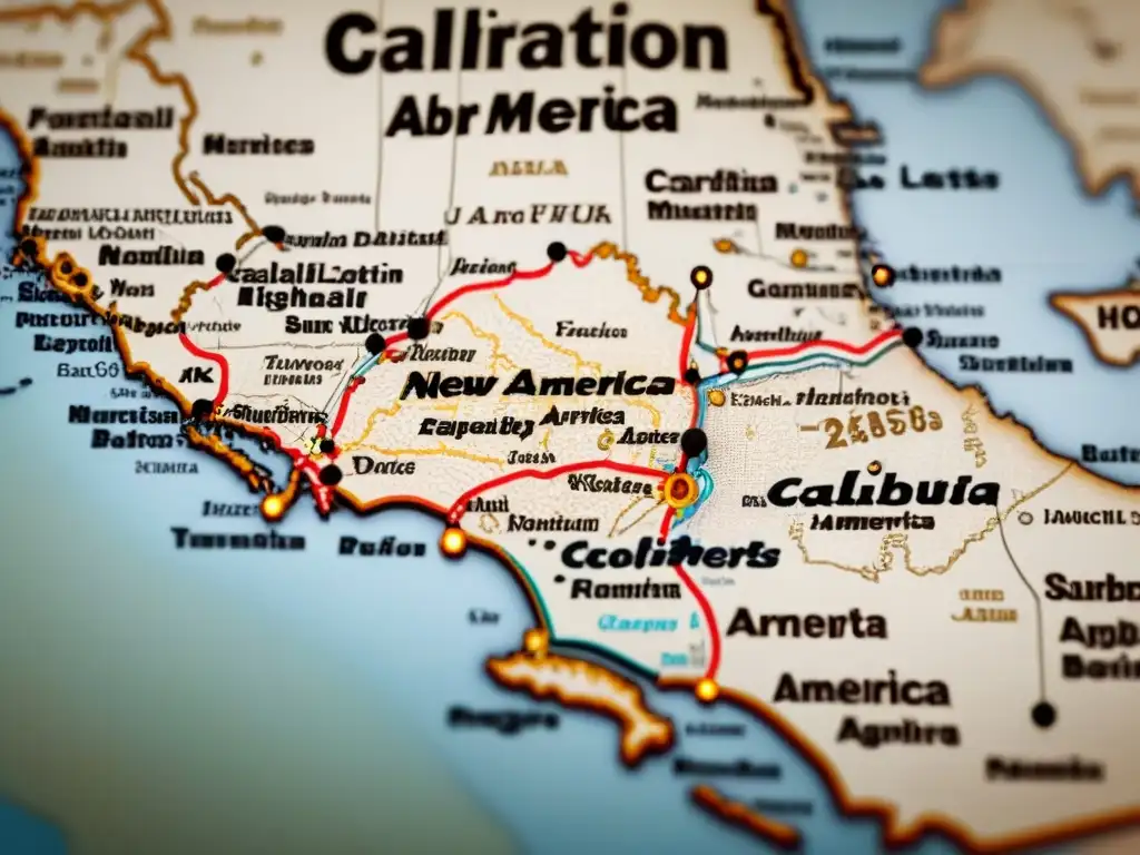 Un antiguo mapa detallado que muestra las rutas de migración de los inmigrantes árabes a América, con apellidos árabes en caligrafía ornamental