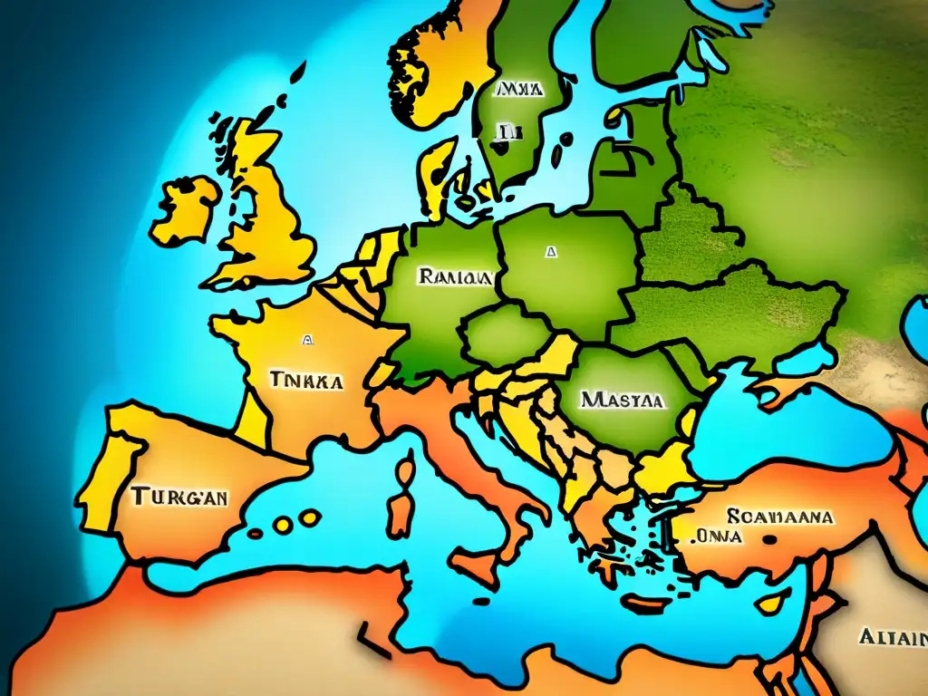 Un antiguo mapa detallado muestra las rutas de migración de apellidos turcos en Europa, con tonos sepia y símbolos culturales