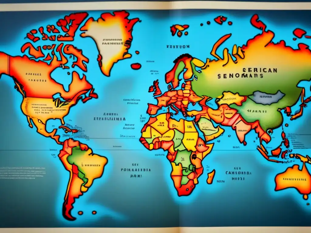 Un antiguo mapa detallado en sepia muestra rutas de inmigración a las Américas