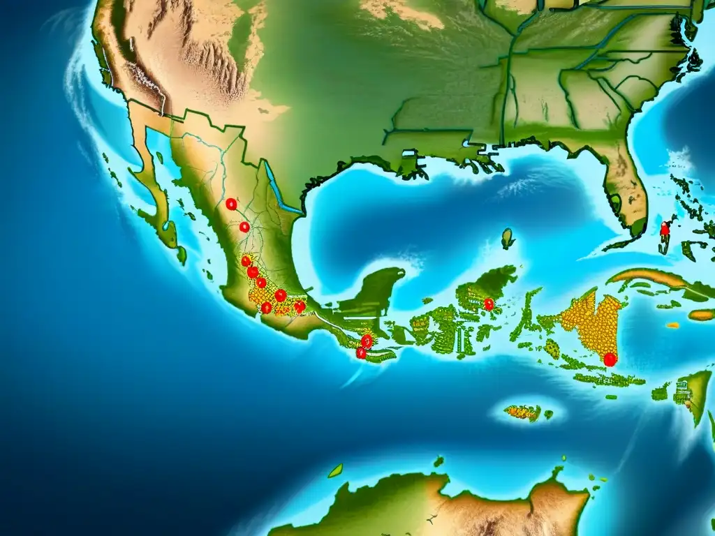 Un antiguo mapa detallado muestra rutas de inmigración, barcos cruzando mares y gente en trajes tradicionales