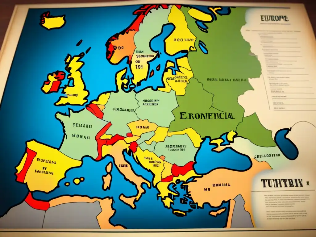 Un antiguo mapa detallado de Europa del siglo XX, muestra cambios geopolíticos durante conflictos