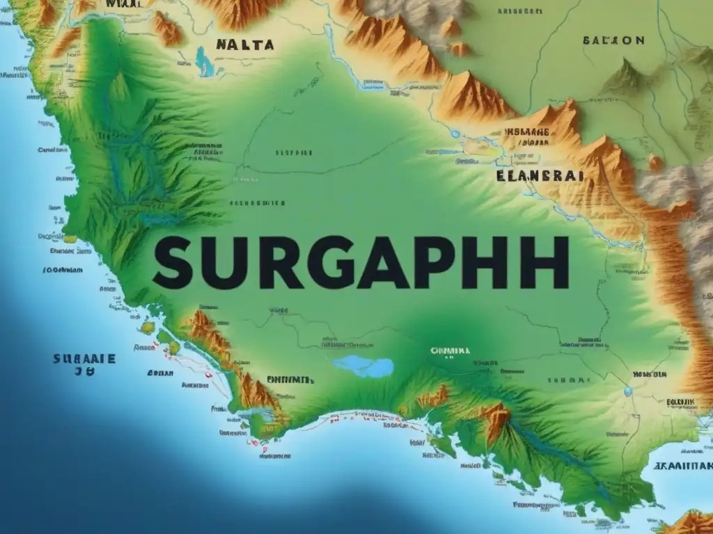 Un antiguo mapa detallado con topografía, ríos y bosques, destacando apellidos 'M' ligados a valles y montañas