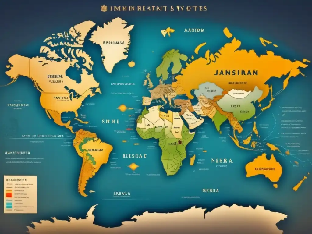 Un antiguo mapa detallando la distribución y variaciones de apellidos, mostrando rutas migratorias y conexiones genealógicas