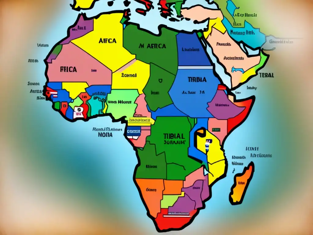 Un antiguo mapa de África con historia en los apellidos africanos, evocando la rica diversidad cultural