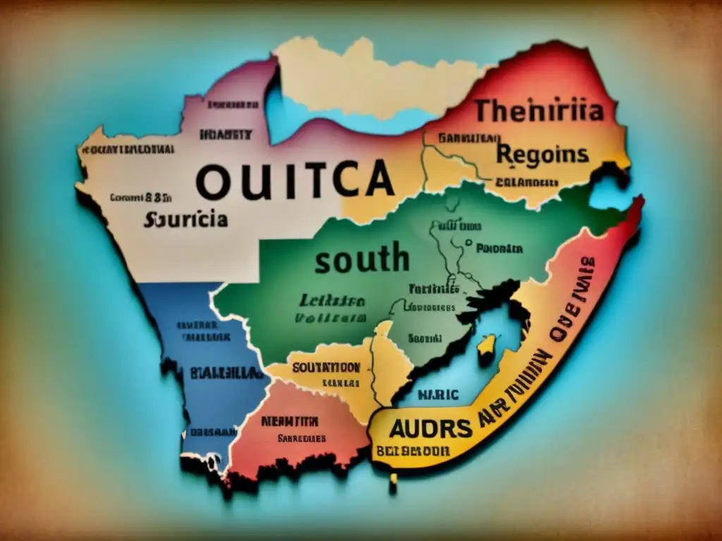 Un antiguo mapa de Sudáfrica con historia de apellidos sudafricanos evolución en caligrafía detallada