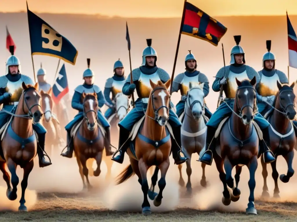 Evolución de apellidos militares en caótica batalla medieval al atardecer