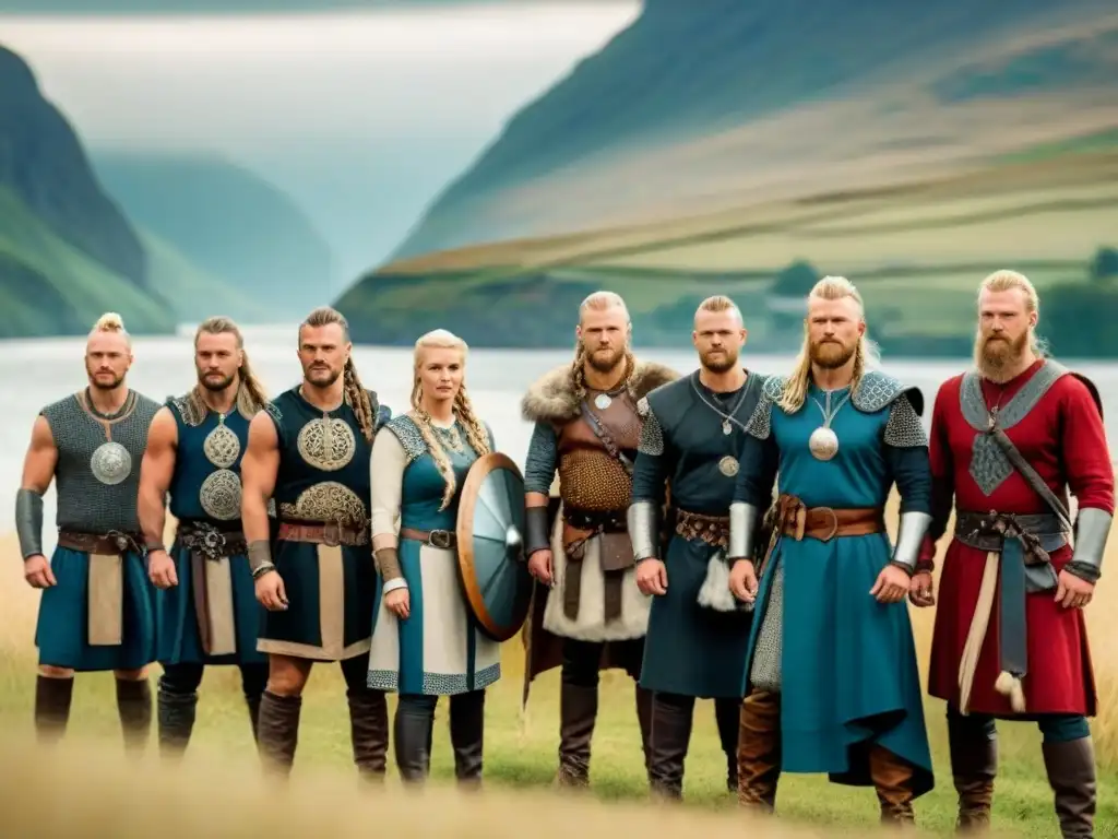 La evolución de apellidos nórdicos: desde guerreros vikingos hasta familia moderna, en paisaje escandinavo