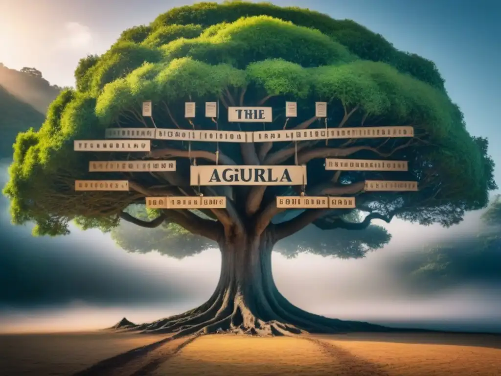 Árbol genealógico con apellidos que inician con 'A', raíces profundas, historia y documentos de antepasados con apellidos historia