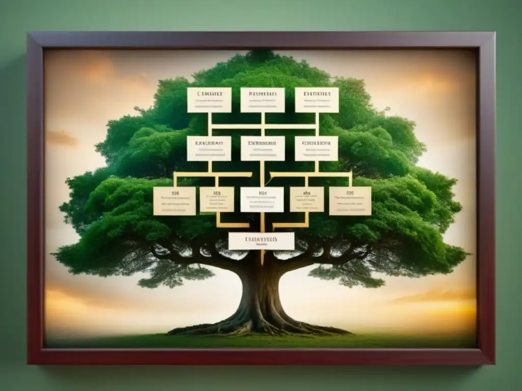 Un árbol genealógico detallado del apellido Finley, con raíces gaélicas y descendientes modernos, sobre un fondo de símbolos celtas y textura pergamino para una auténtica sensación histórica