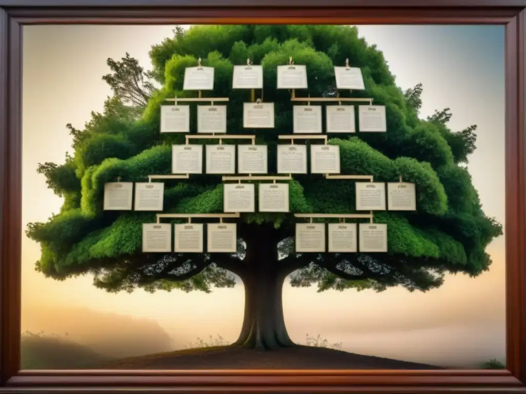 Un árbol genealógico detallado con el apellido 'Prieto', evocando historia y linaje