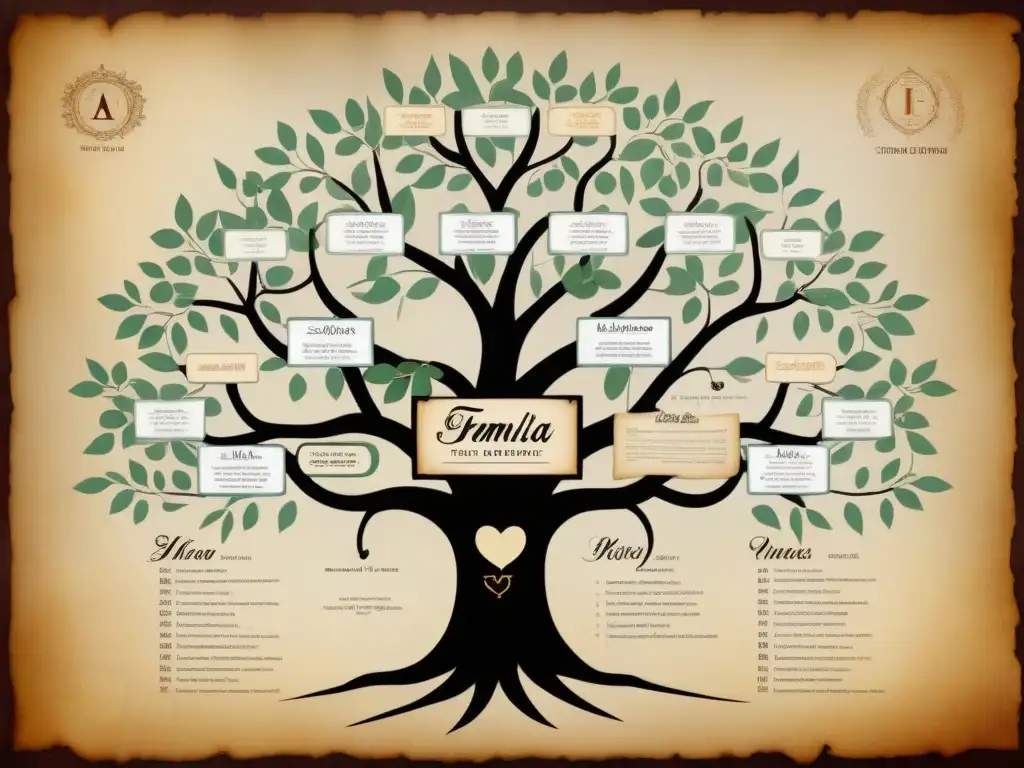 Un árbol genealógico detallado que muestra la evolución de apellidos en diferentes culturas a lo largo de la historia