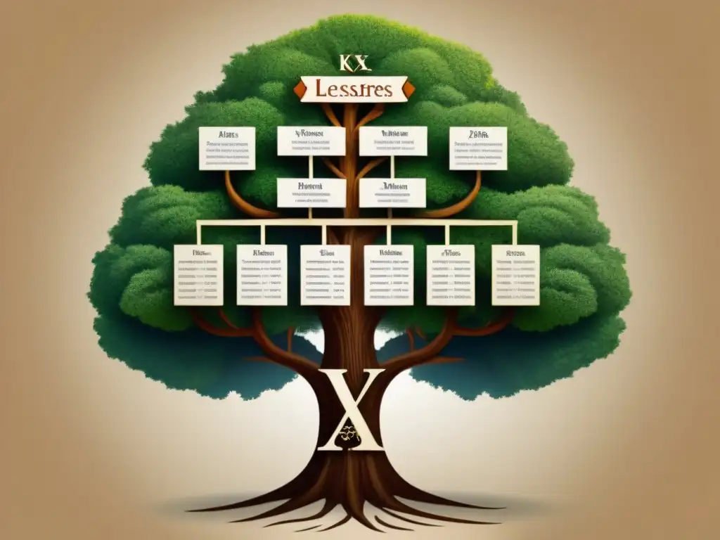 Un árbol genealógico detallado que muestra la evolución de apellidos menos conocidos a lo largo de la historia